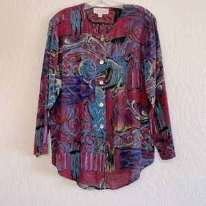Bundle 3 for 50% off 1990s Karen Kane Abstract Print Crinkle Rayon Shirt